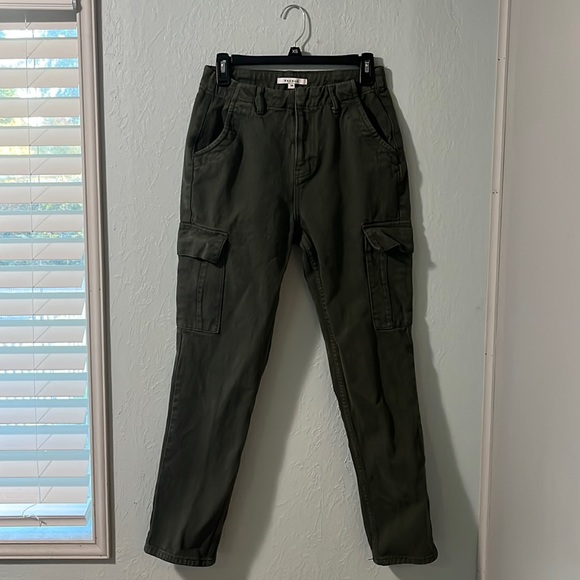 Dark Green Denim Cargo Pants - Picture 1 of 5
